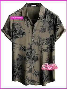 Men's 100% Rayon Hawaiian Shirt Short Sleeve Button Down Tropical